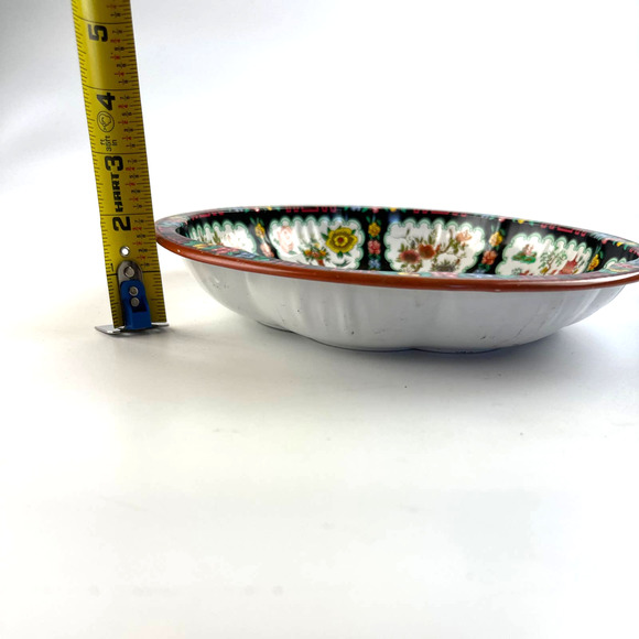 Vintage 1971 Daher Decorated Ware Round Tin Tray Bowl Roosters Floral Farmhouse - Picture 8 of 10